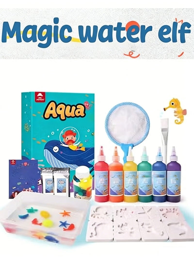 Aqua Children's Magic Water Elf Beads Toys Set Diy Crafts, Magic Water Spirit Water Baby Puzzle Magic DIY Gel Art Craft Handmade Set Water Painting, Creative Activities for Kids and Children Age 3+ (Ocean) - Image 1